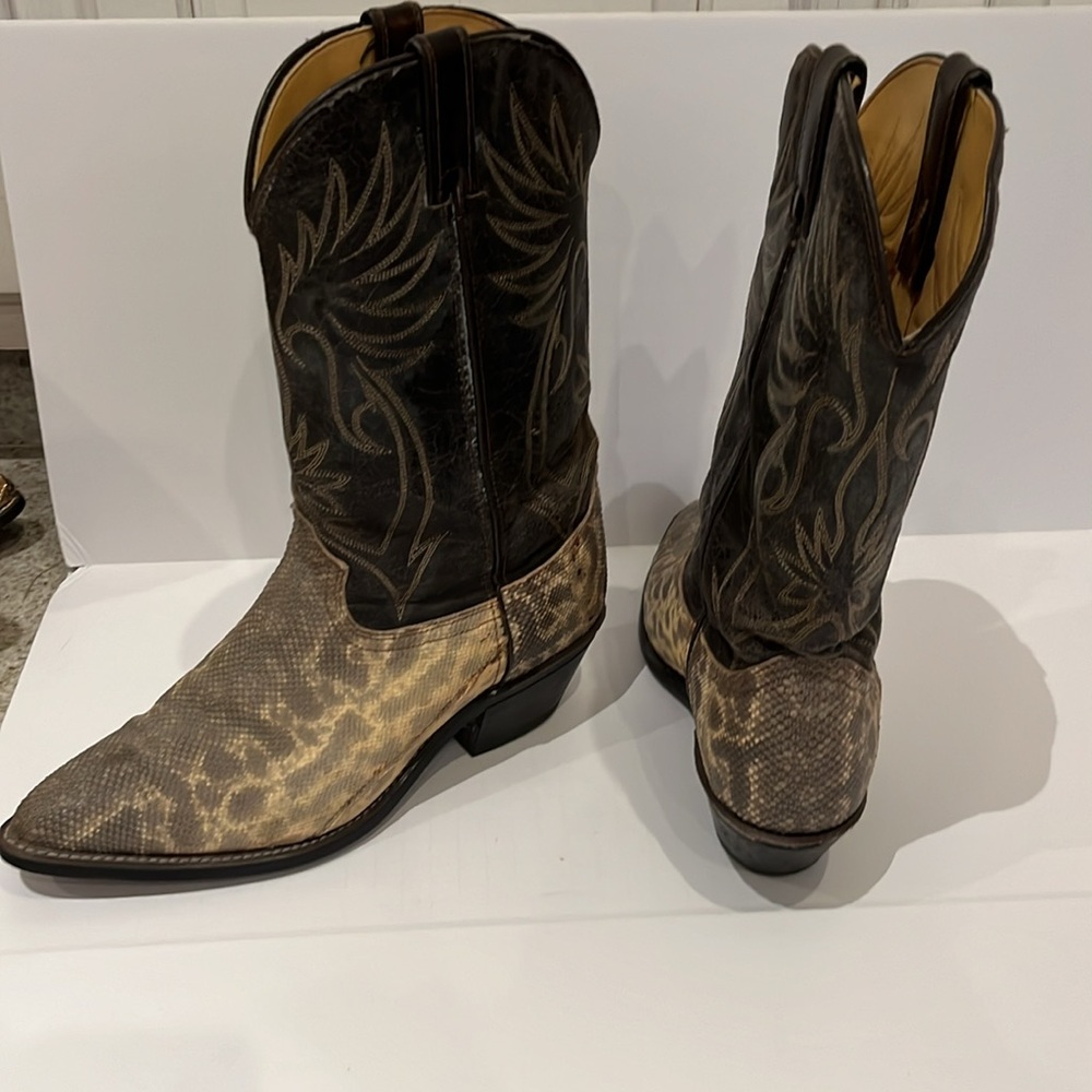 Men’s Durango Python Cream and Gray Cowboy Boots, Vintage - Picture 5 of 8